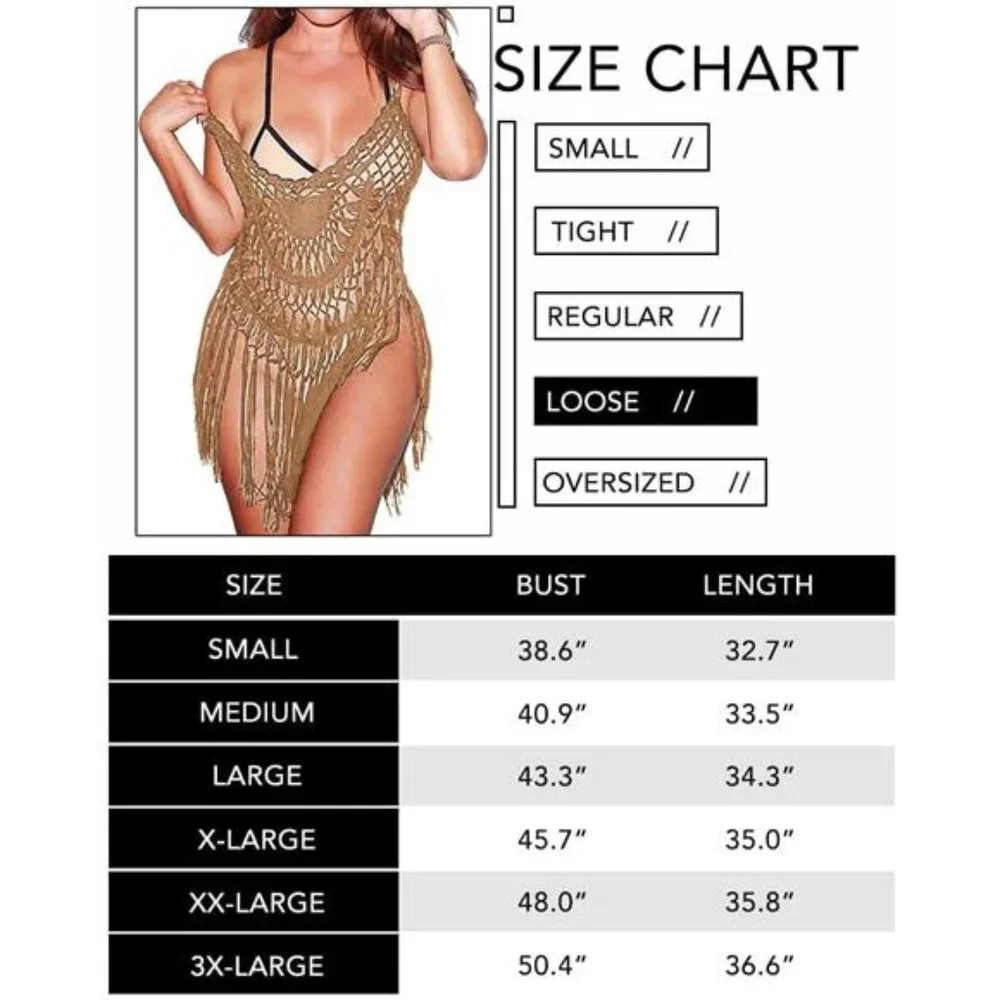 Beige Tan Knit Crochet Fringe Tassel Bikini Swimsuit Coverup Crop Tank Top‎ - Picture 7 of 7
